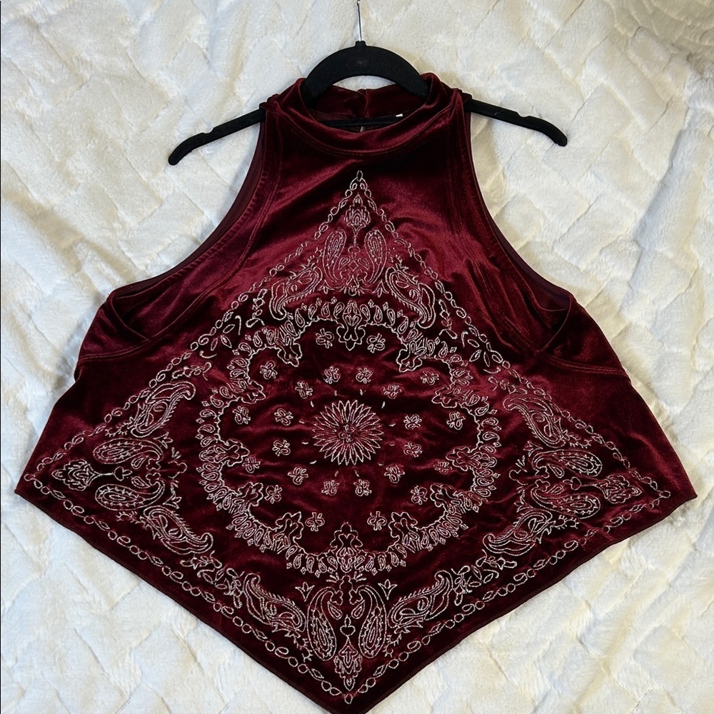 Urban Outfitters Burgundy Velvet Crop Top size small petite